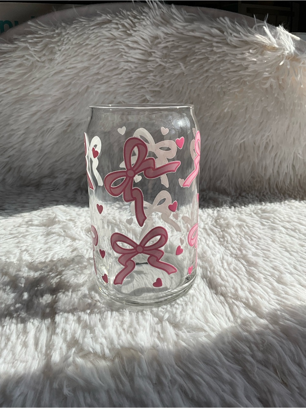 Clear Glass Cup with Pink Bow Print